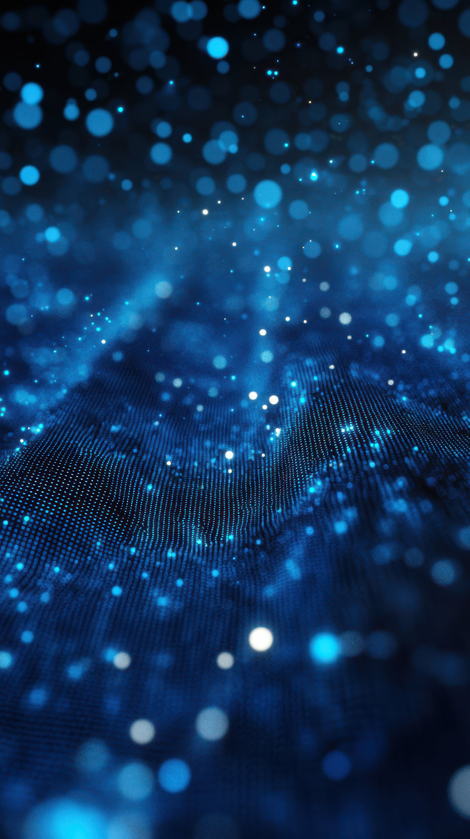 Colorful blue bokeh effects create a serene and mesmerizing digital landscape in a dark setting